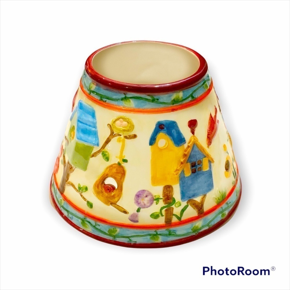 Candle Jar Shade Large Birdhouses Birds Flowers For Yankee Candles Ceramic - Picture 10 of 16